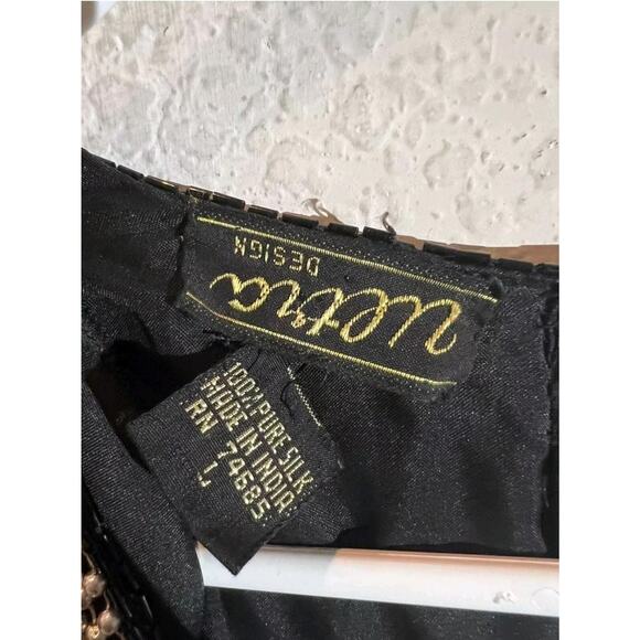 VTG Wayne Clark Silk Gown Evening Dress Womens Size L Black Silver Beaded 90s - Picture 3 of 12